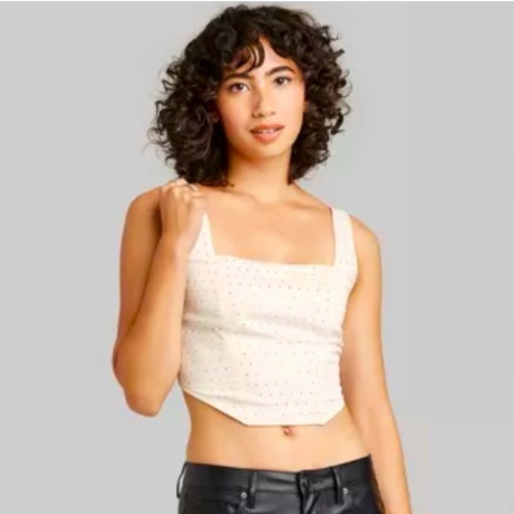 Wild Fable Rhinestone Corset Satin Tank Top in off-white